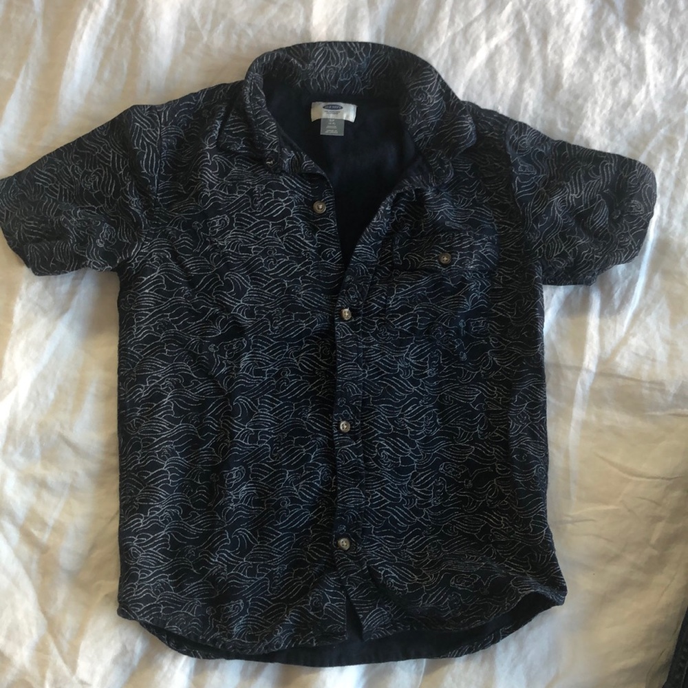 Old Navy Kids S Hawaiian Wave Print SS Shirt Navy